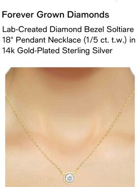 Lab created diamond necklace, gold plated over silver. 18 inches.